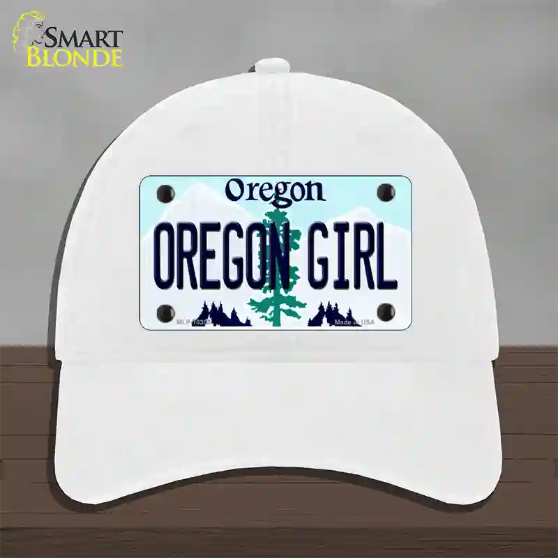 Oregon Girl Oregon Novelty License Plate Hat Unconstructed Cotton / White