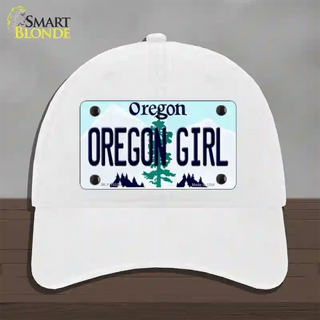 Oregon Girl Oregon Novelty License Plate Hat Unconstructed Cotton / White