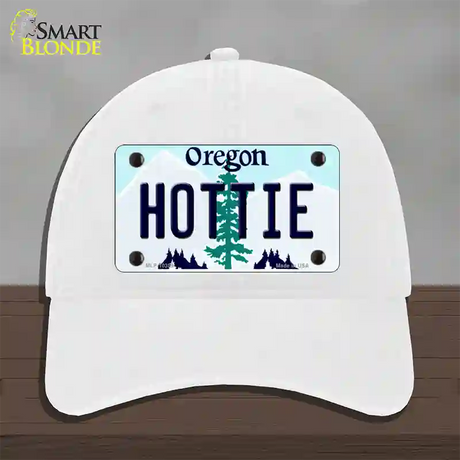 Hottie Oregon Novelty License Plate Hat Unconstructed Cotton / White