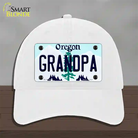 Grandpa Oregon Novelty License Plate Hat Unconstructed Cotton / White