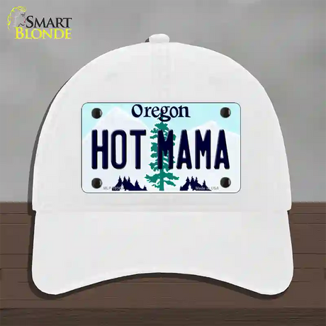 Hot Mama Oregon Novelty License Plate Hat Unconstructed Cotton / White