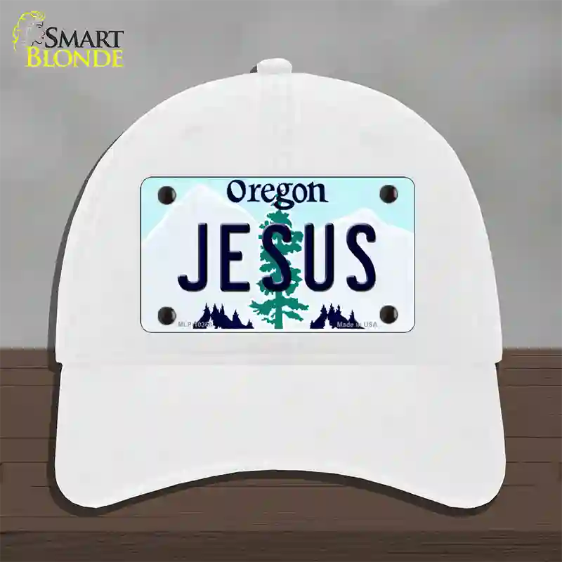 Jesus Oregon Novelty License Plate Hat Unconstructed Cotton / White