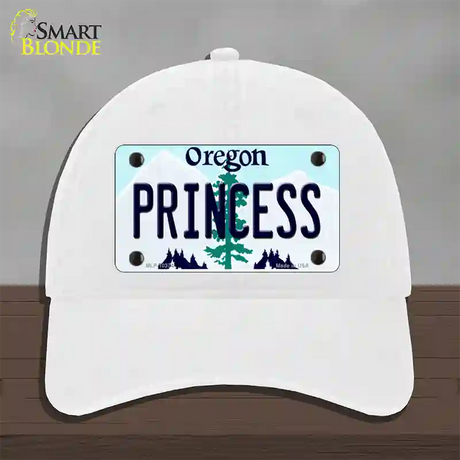 Princess Oregon Novelty License Plate Hat Unconstructed Cotton / White