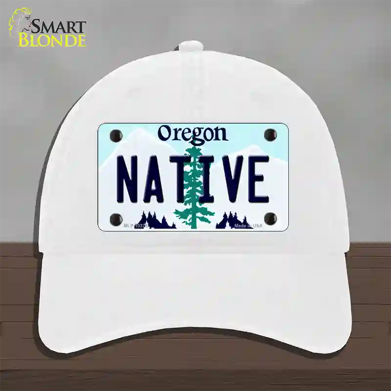 Native Oregon Novelty License Plate Hat Unconstructed Cotton / White