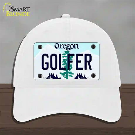 Golfer Oregon Novelty License Plate Hat Unconstructed Cotton / White