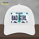 Bad Girl Oregon Novelty License Plate Hat Unconstructed Cotton / White