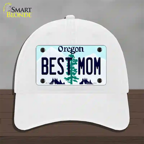 Best Mom Oregon Novelty License Plate Hat Unconstructed Cotton / White