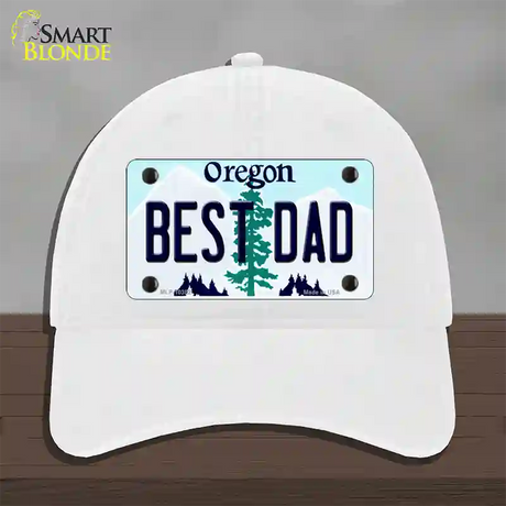 Best Dad Oregon Novelty License Plate Hat Unconstructed Cotton / White