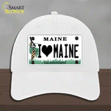 I Love Maine Novelty License Plate Hat Unconstructed Cotton / White