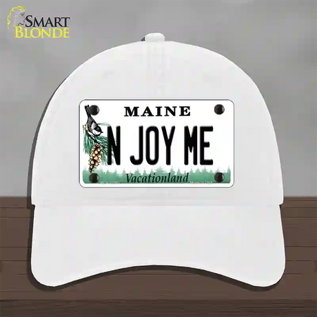 N Joy ME Maine Novelty License Plate Hat Unconstructed Cotton / White