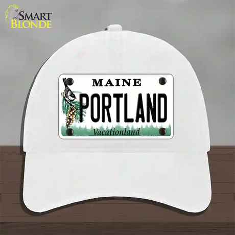 Portland Maine Novelty License Plate Hat Unconstructed Cotton / White