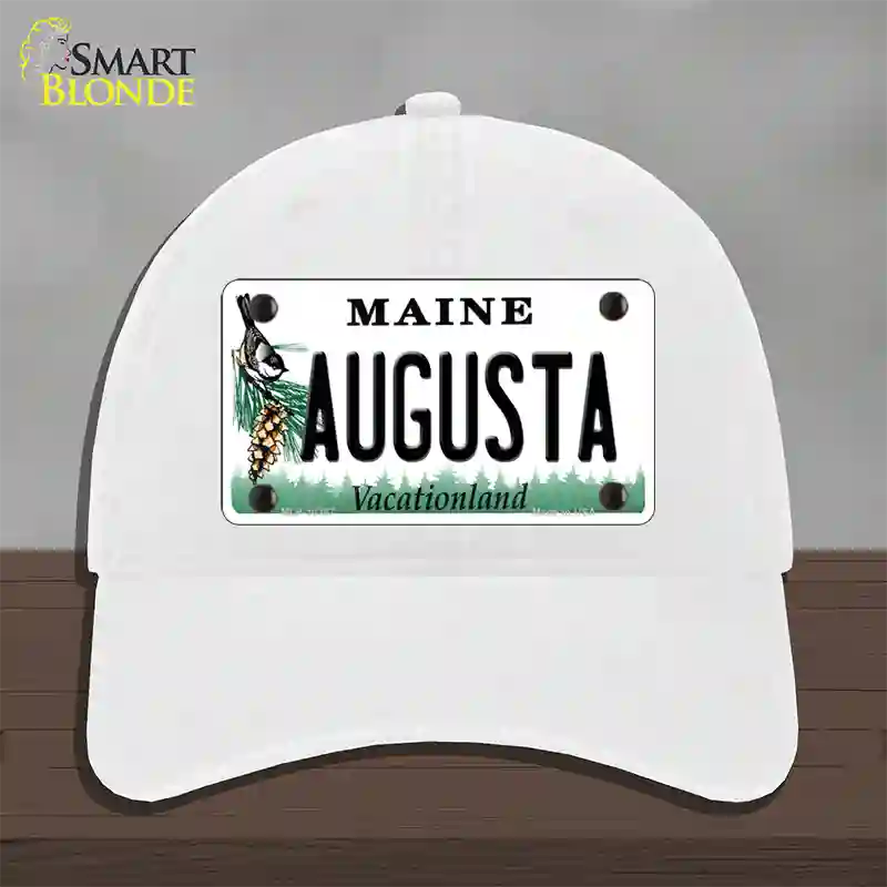 Augusta Maine Novelty License Plate Hat Unconstructed Cotton / White