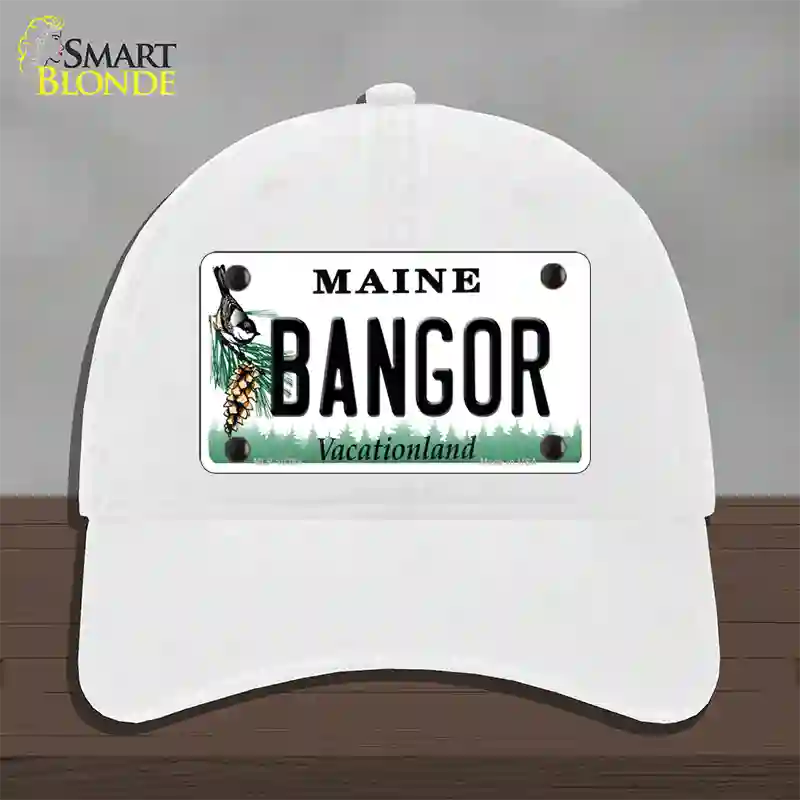 Bangor Maine Novelty License Plate Hat Unconstructed Cotton / White