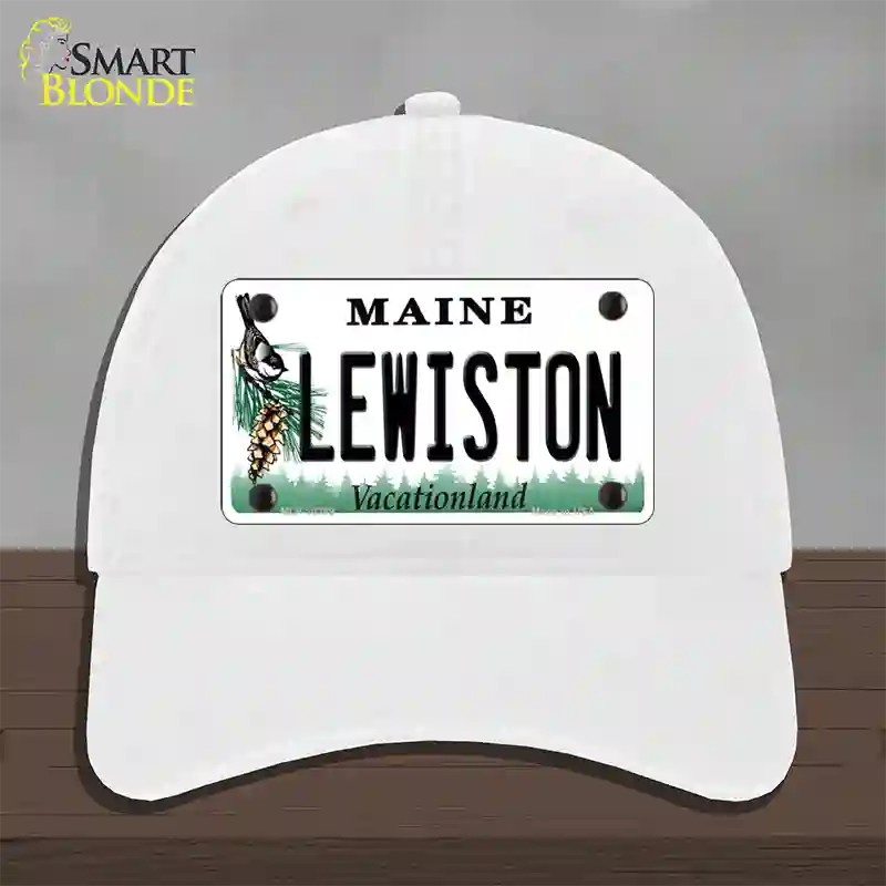 Lewiston Maine Novelty License Plate Hat Unconstructed Cotton / White