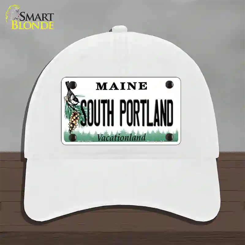 South Portland Maine Novelty License Plate Hat Unconstructed Cotton / White