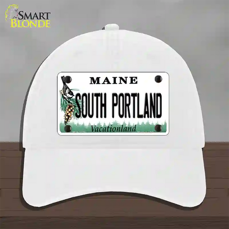 South Portland Maine Novelty License Plate Hat Unconstructed Cotton / White