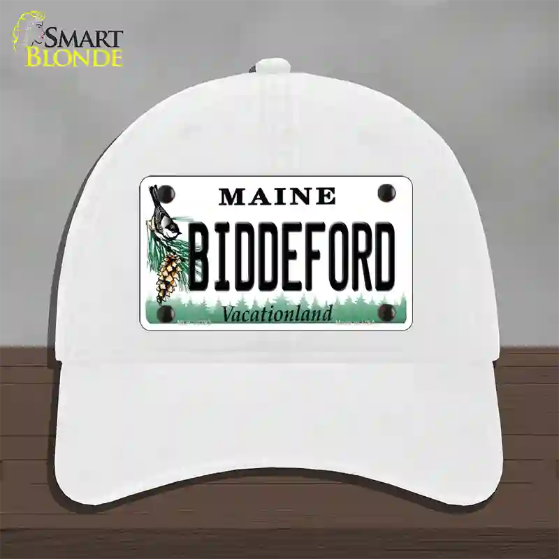 Biddeford Maine Novelty License Plate Hat Unconstructed Cotton / White