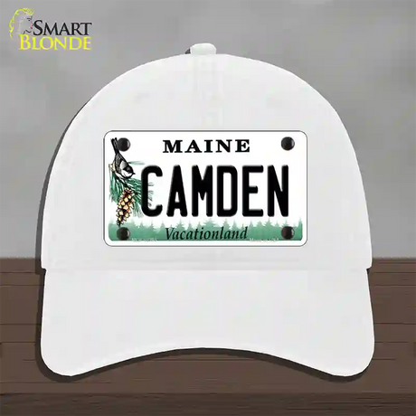 Camden Maine Novelty License Plate Hat Unconstructed Cotton / White