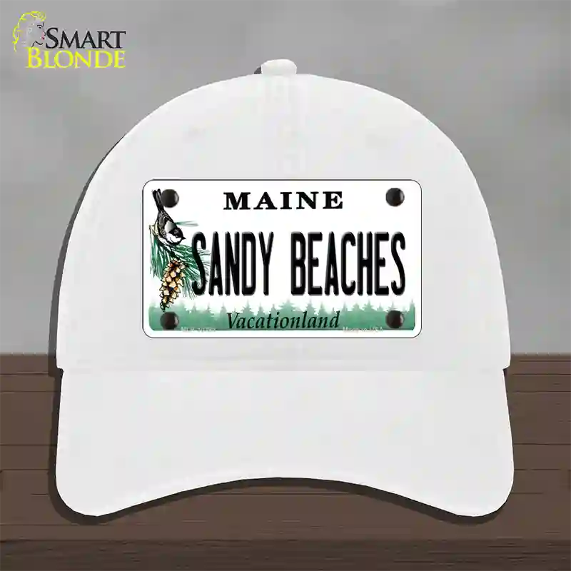 Sandy Beaches Maine Novelty License Plate Hat Unconstructed Cotton / White