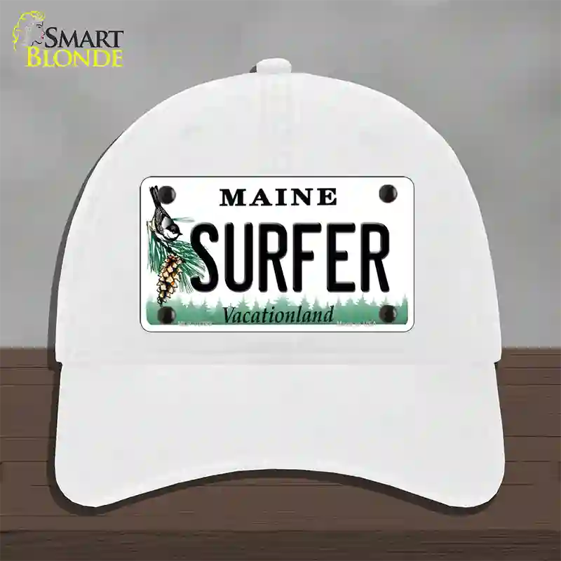 Surfer Maine Novelty License Plate Hat Unconstructed Cotton / White