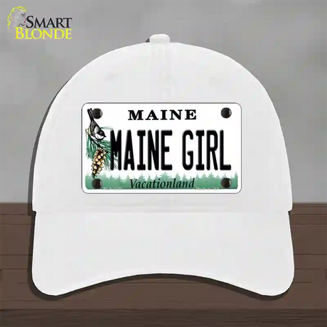 Maine Girl Novelty License Plate Hat Unconstructed Cotton / White