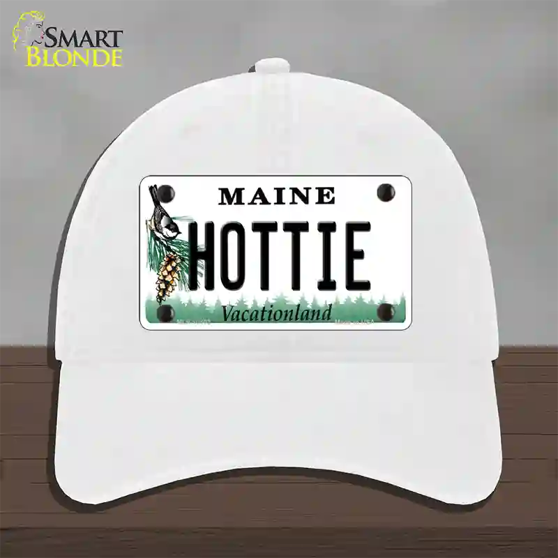 Hottie Maine Novelty License Plate Hat Unconstructed Cotton / White