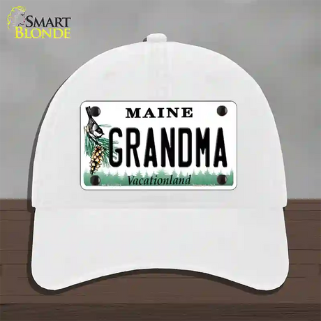 Grandma Maine Novelty License Plate Hat Unconstructed Cotton / White