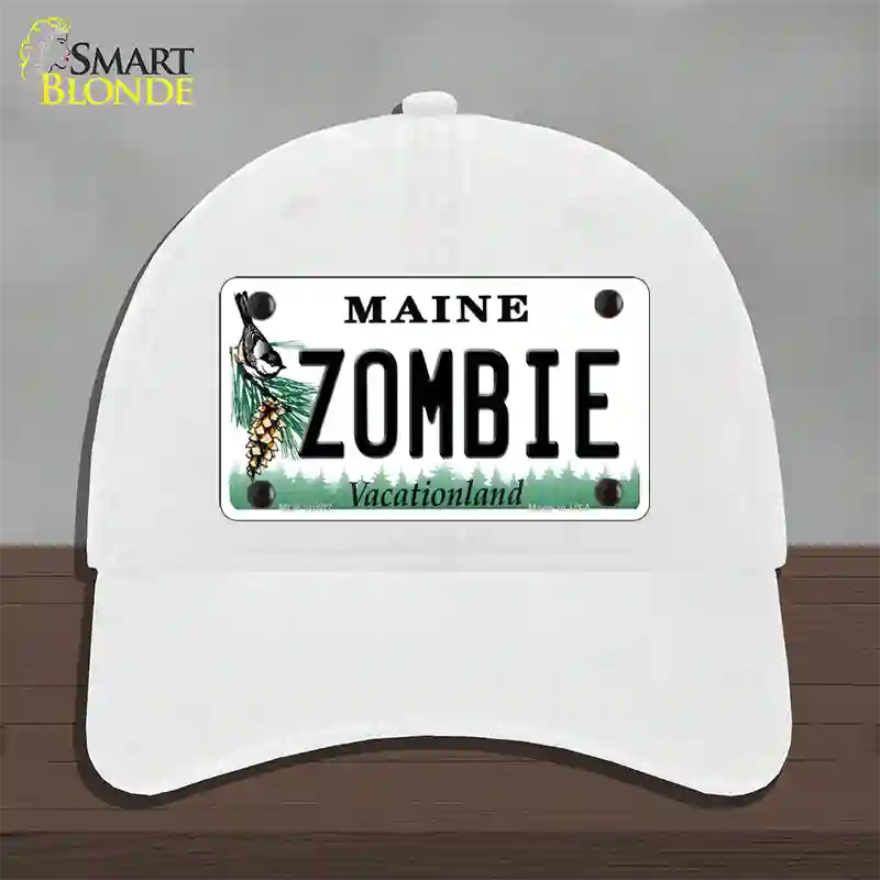 Zombie Maine Novelty License Plate Hat Unconstructed Cotton / White