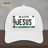 Jesus Maine Novelty License Plate Hat Unconstructed Cotton / White