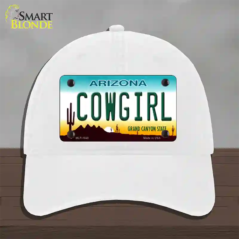 Cowgirl Novelty License Plate Hat Unconstructed Cotton / White