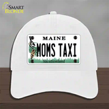 Moms Taxi Maine Novelty License Plate Hat Unconstructed Cotton / White