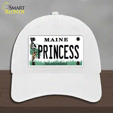 Princess Maine Novelty License Plate Hat Unconstructed Cotton / White