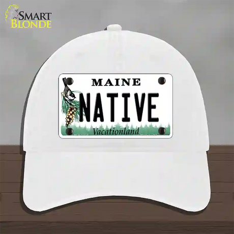 Native Maine Novelty License Plate Hat Unconstructed Cotton / White