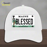 Blessed Maine Novelty License Plate Hat Unconstructed Cotton / White