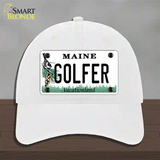 Golfer Maine Novelty License Plate Hat Unconstructed Cotton / White