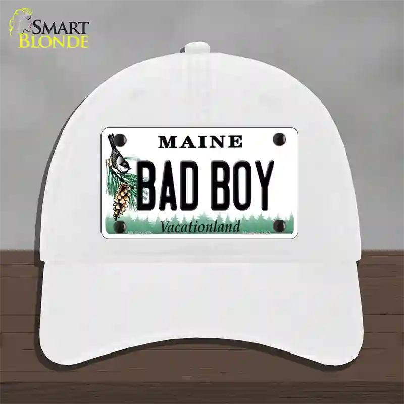 Bad Boy Maine Novelty License Plate Hat Unconstructed Cotton / White