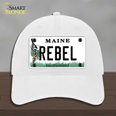 Rebel Maine Novelty License Plate Hat Unconstructed Cotton / White