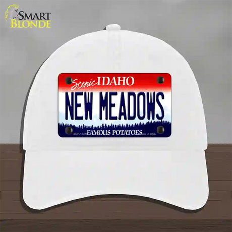 New Meadows Idaho Novelty License Plate Hat Unconstructed Cotton / White