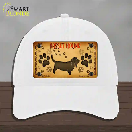 Basset Hound Novelty License Plate Hat Unconstructed Cotton / White