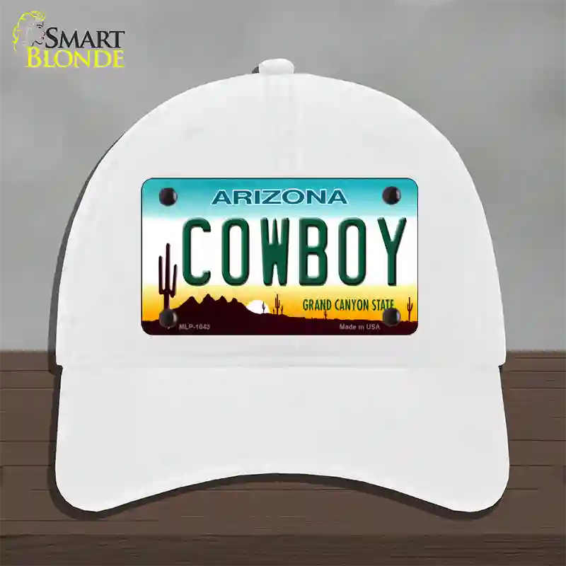 Cowboy Arizona Novelty License Plate Hat Unconstructed Cotton / White