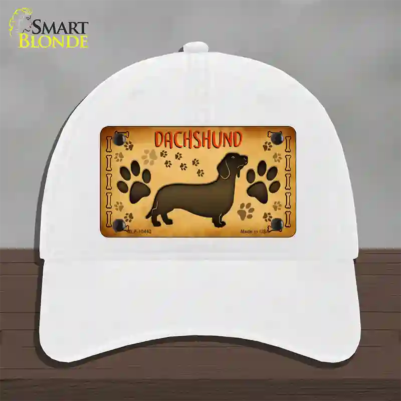 Dachshund Novelty License Plate Hat Unconstructed Cotton / White