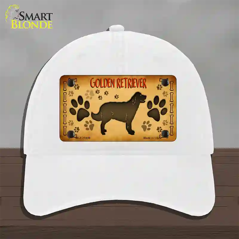 Golden Retriever Novelty License Plate Hat Unconstructed Cotton / White