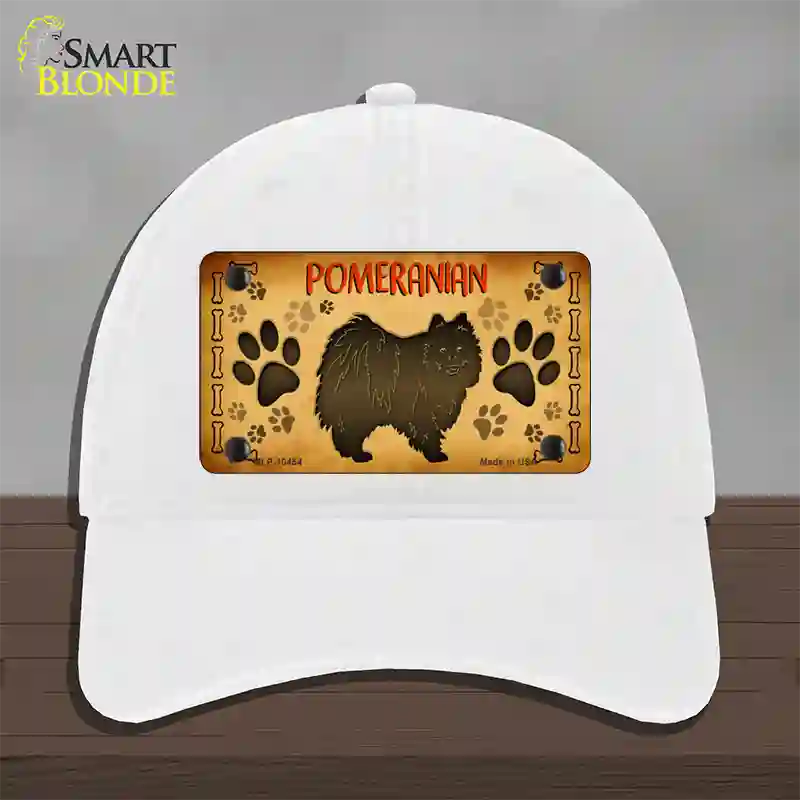 Pomeranian Novelty License Plate Hat Unconstructed Cotton / White