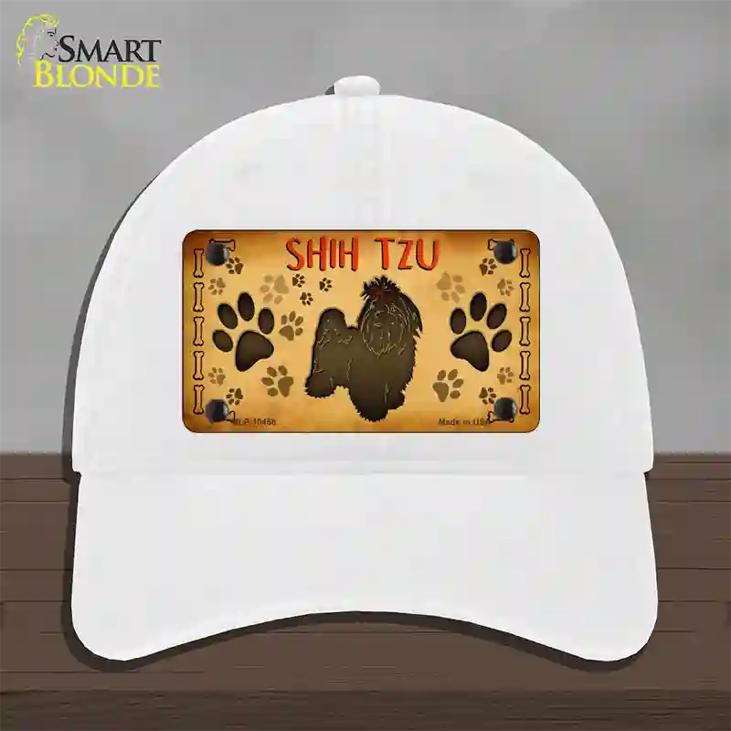 Shih Tzu Novelty License Plate Hat Unconstructed Cotton / White