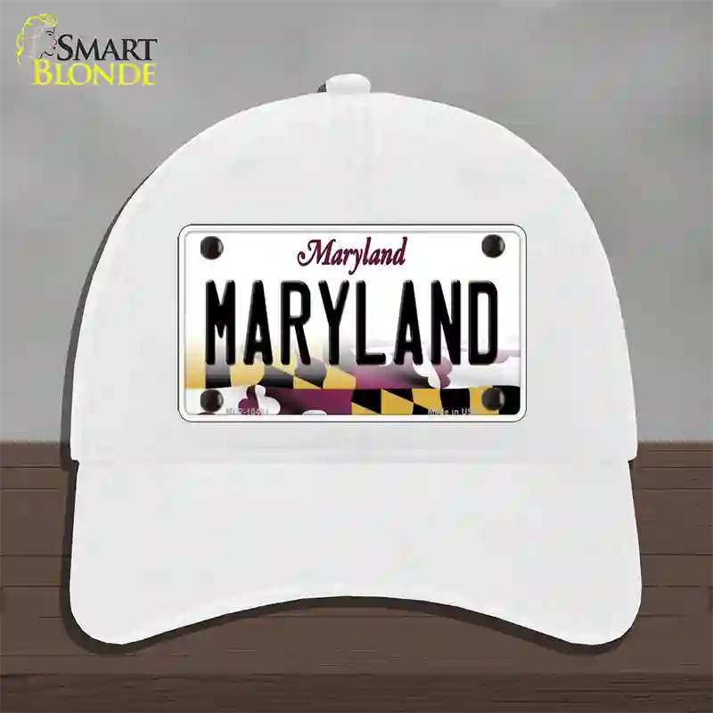 Maryland State MD Novelty License Plate Hat Unconstructed Cotton / White