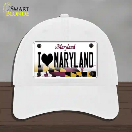 I Love Maryland Novelty License Plate Hat Unconstructed Cotton / White