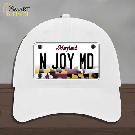 N Joy MD Maryland Novelty License Plate Hat Unconstructed Cotton / White