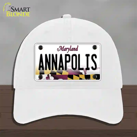 Annapolis Maryland Novelty License Plate Hat Unconstructed Cotton / White