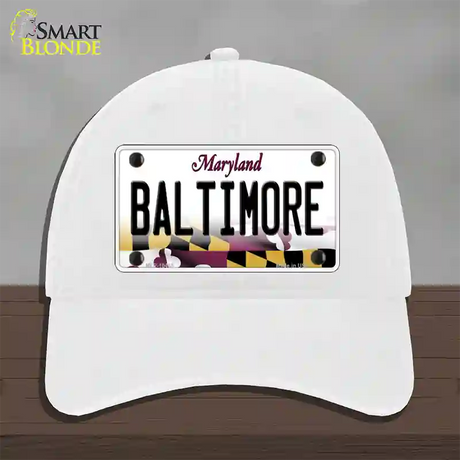 Baltimore Maryland Novelty License Plate Hat Unconstructed Cotton / White