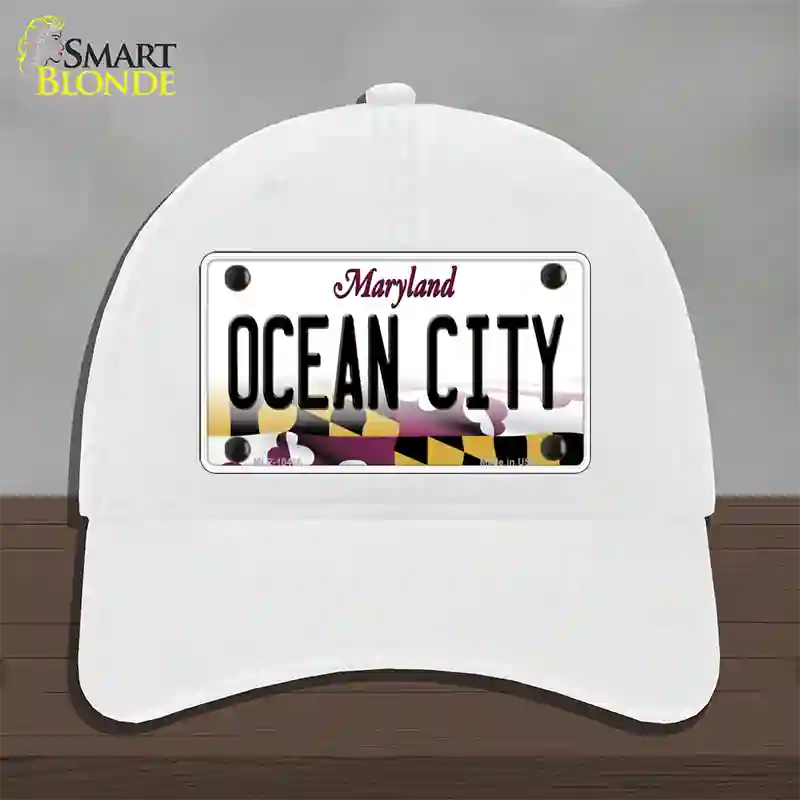 Ocean City Maryland Novelty License Plate Hat Unconstructed Cotton / White